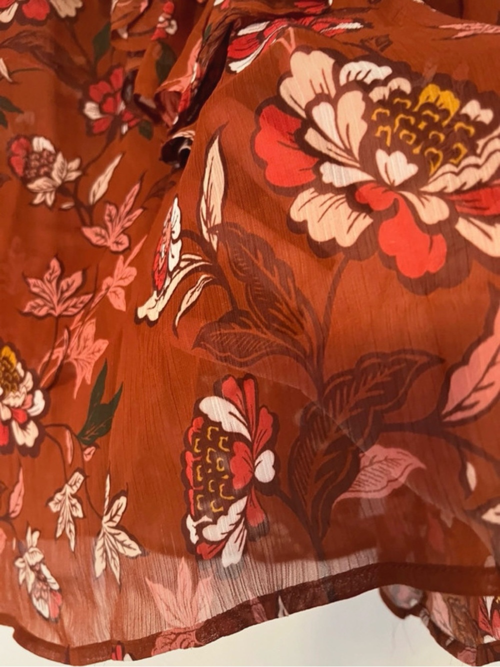 ELOQUII Floral Ruffle Neck Blouse Size 22 Sheer Boho Fall Top - Picture 6 of 10
